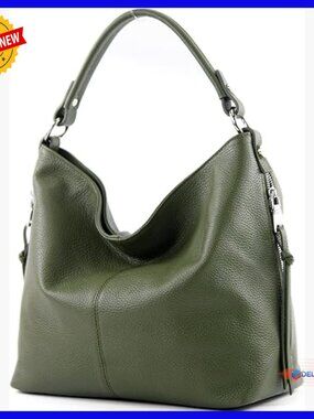 Large Genuine Leather Hobo Shoulder Bag with Multiple Compartments